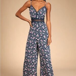 Bloom Appeal Navy Blue Floral Print Culotte Jumpsuit